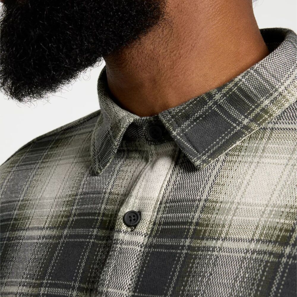VRST Men's Plaid Button Down Shirt - Color: Olive Green Plaid - Picture 6 of 6